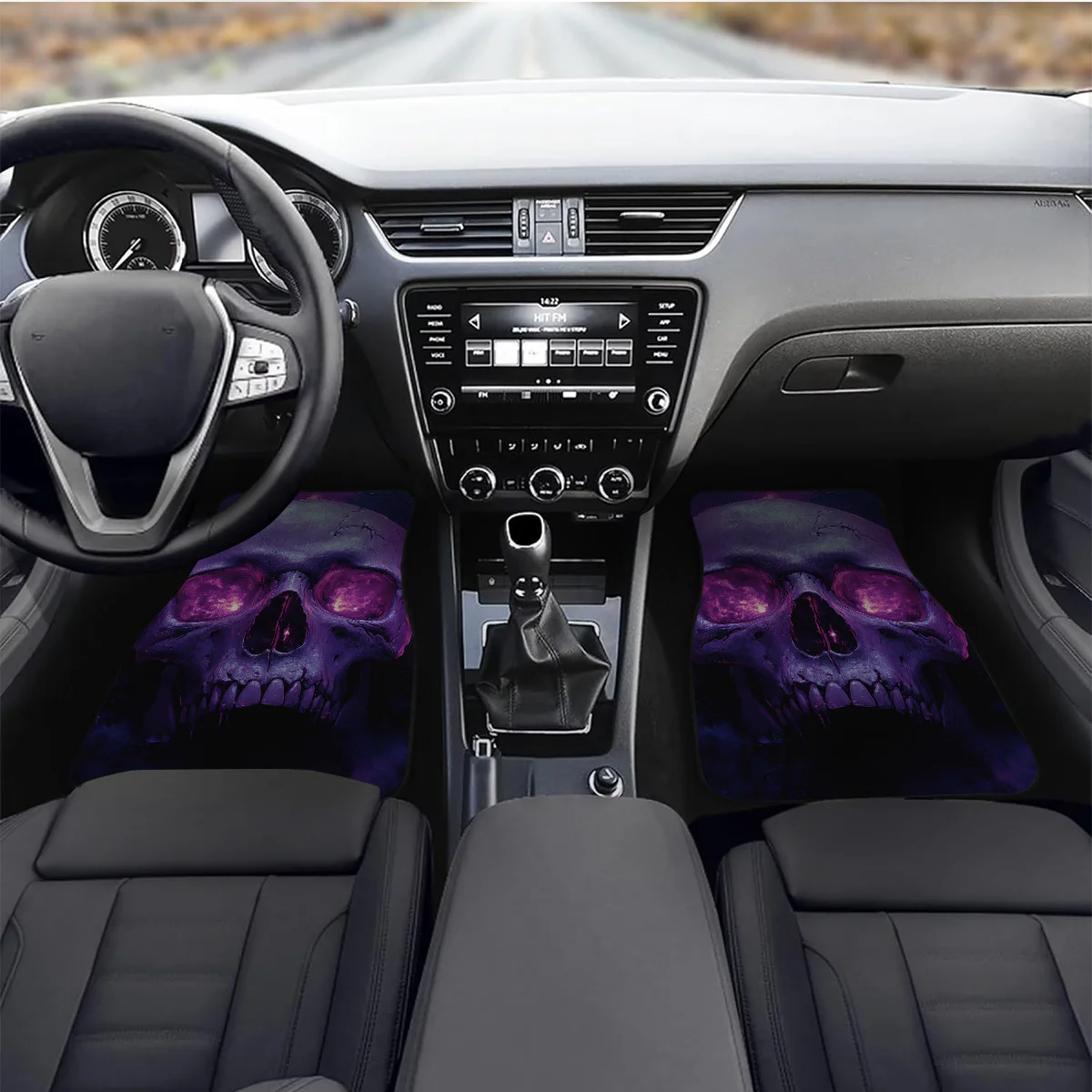 4pcs Set, Non-Slip Car Floor Mats, Halloween Theme, Purple Skull Group Pattern, Suitable For Sedans And SUVs, Interior Decoratio