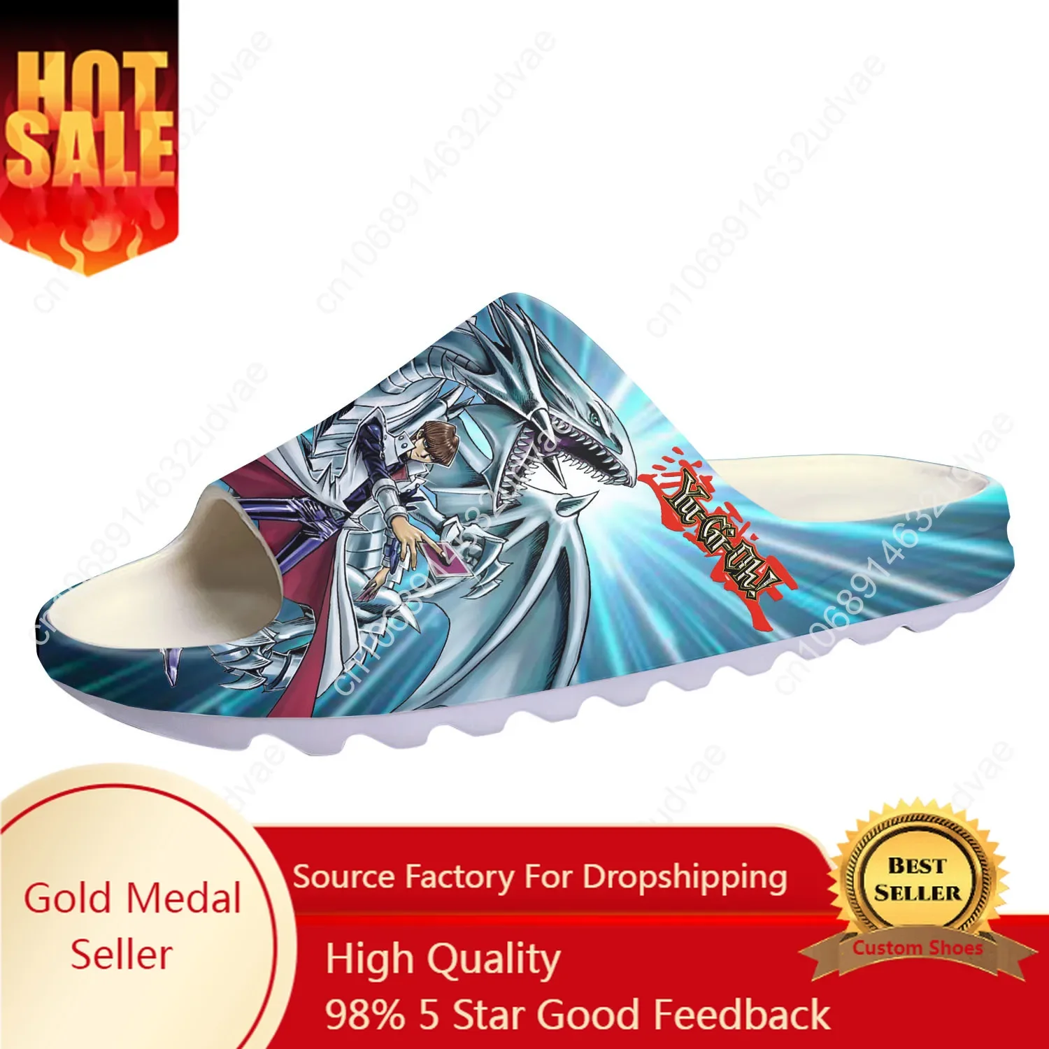 

YuGiOh Seto Kaiba Blue Eyes White Dragon Soft Sole Sllipers Home Clogs Custom Water Shoes Men Women Teenager Step On Sandals