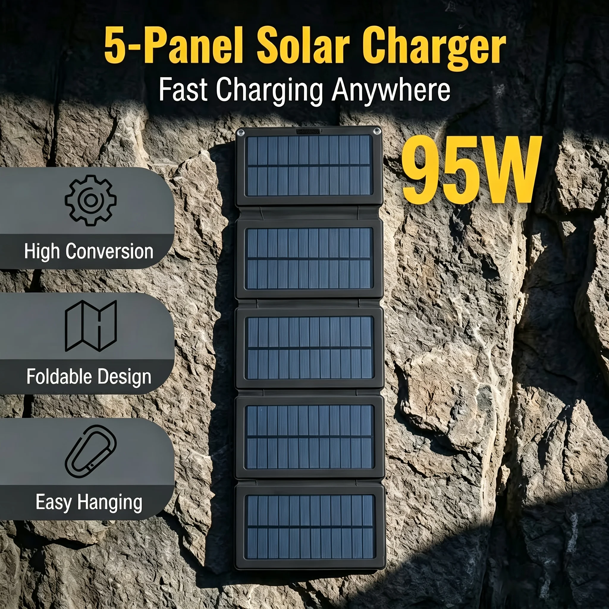 95W 1PC Five-Fold Solar Panel, Durable Packaging, Mountaineering, Camping, Fishing, Outdoor Emergency Power Generation