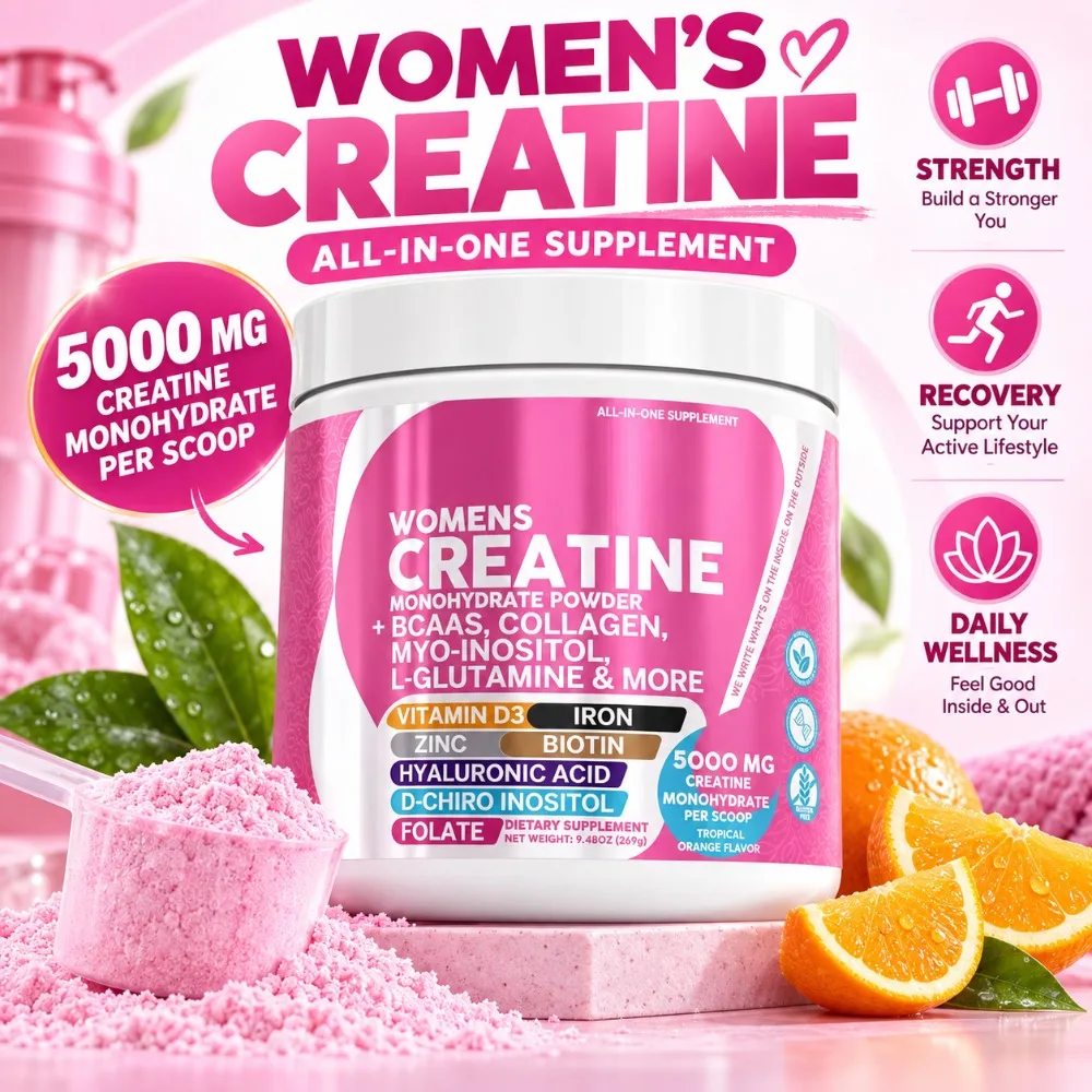 Woman Creatine Powder 300g Contain Creatine Monohydrate, BCAA & Amino Acids for Daily Health, Nutrition, and Workout Support