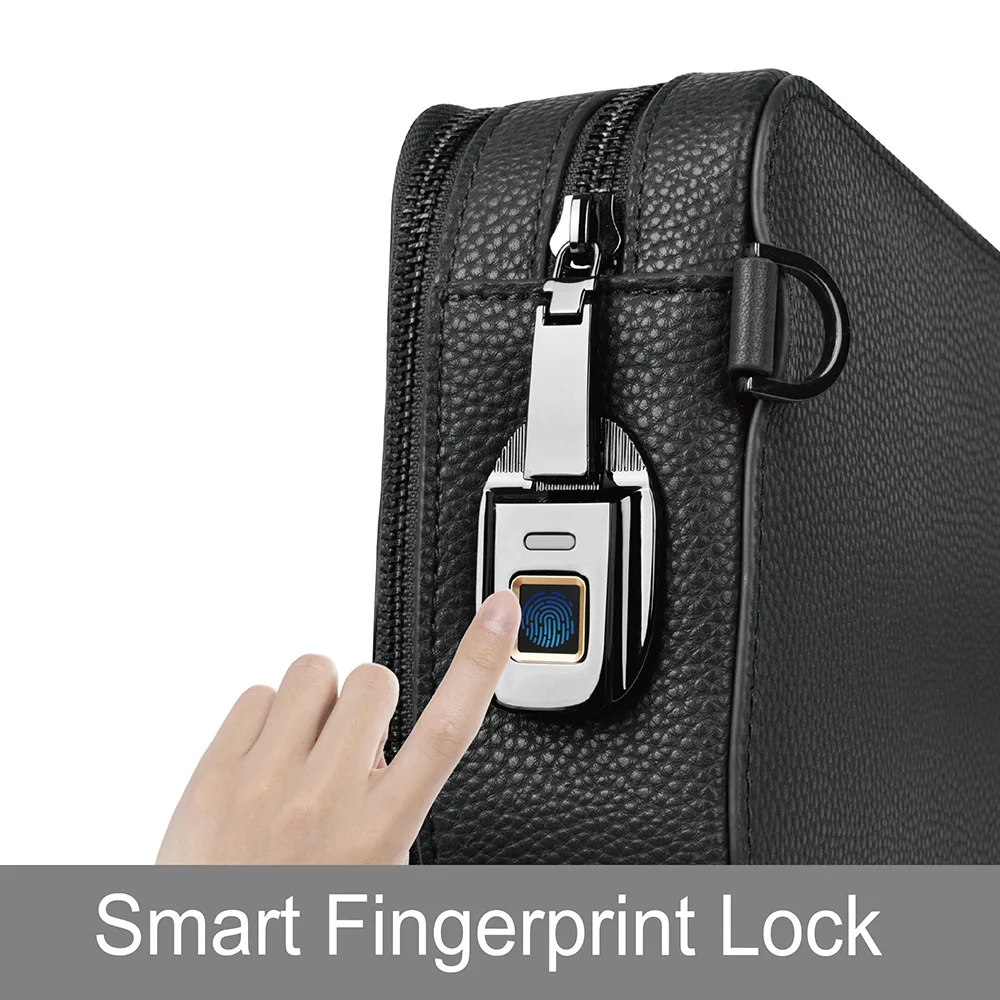 WiWU Master Genuine Leather Fingerprint Lock Crossbody Bag for iPhone 18 Pro Max Waterproof Organize Bag Case Travelling Pouch