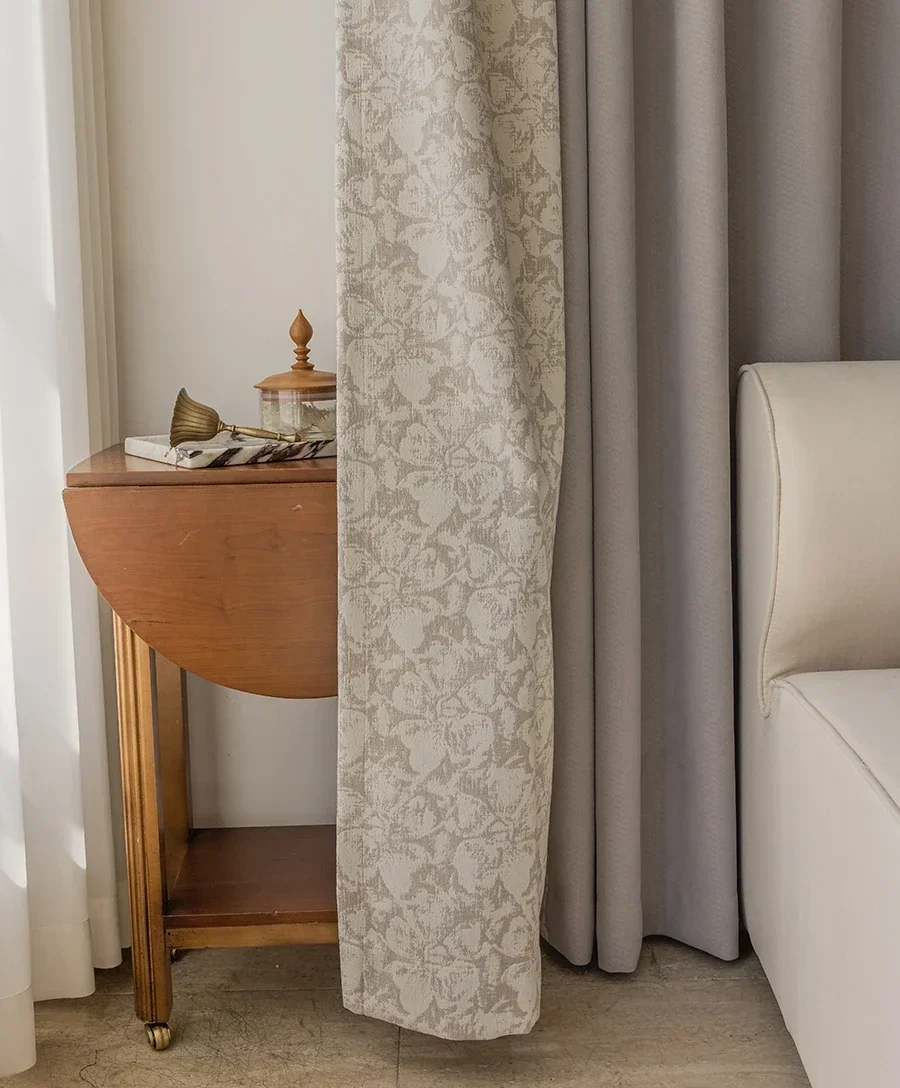 

Milk Tea Color High-end Jacquard Splicing Thickened Chenille Blackout Curtains For Living Room Bedroom Window French Customized