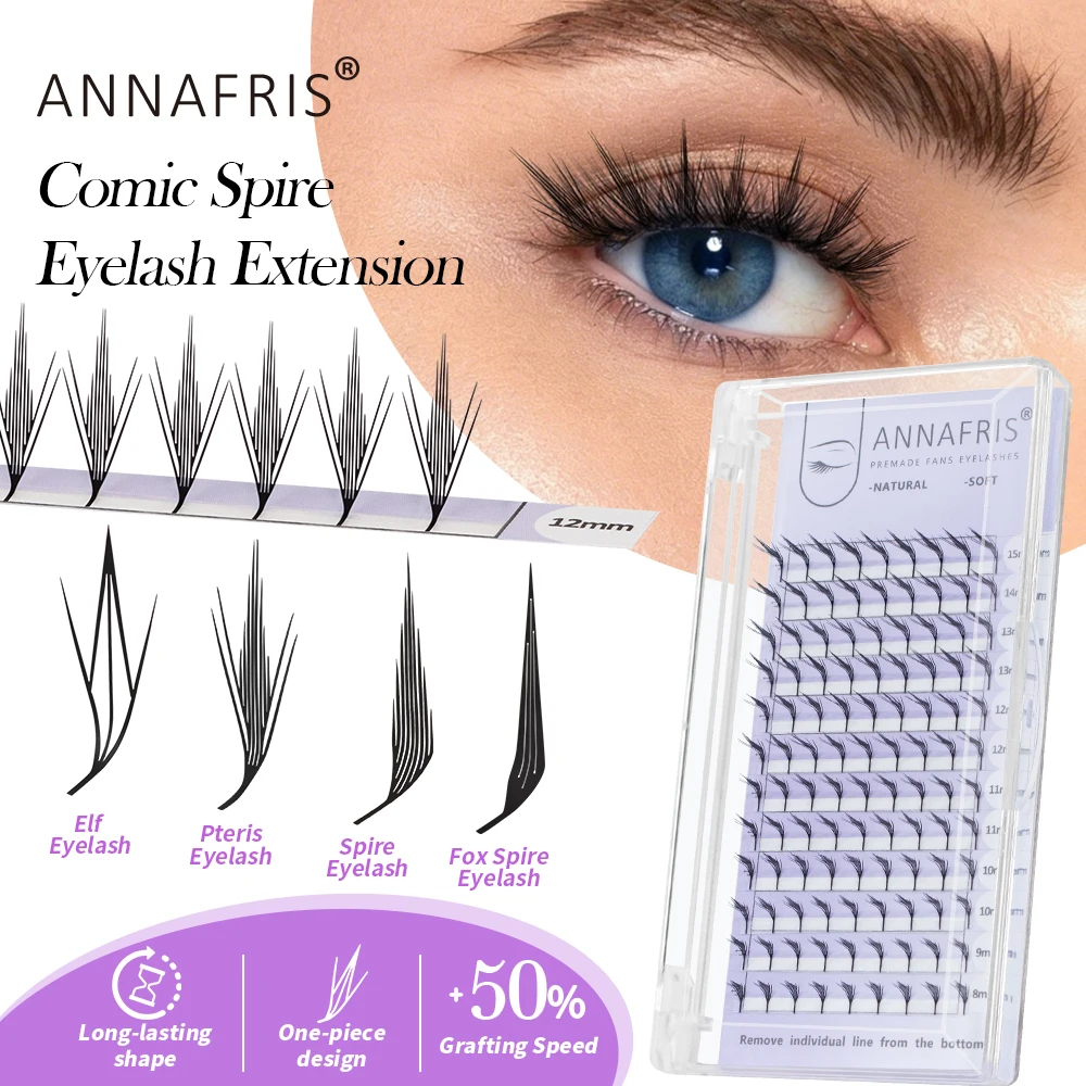 ANNAFRIS LU/M Curl Comic Spire Lashes Vorgefertigte Fächerwimpern Anime-Effekt Weiche Federwimpern Flatternde Wimpernverlängerungen