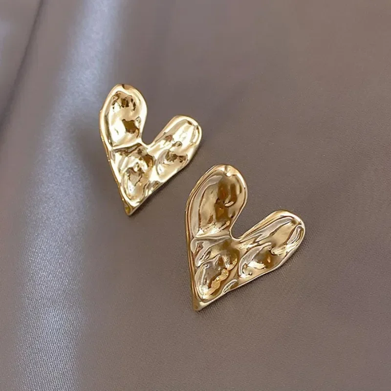 Concave Convex Uneven Accessories Alloy Gold Colour Cute Love Heart Stud Earrings Gift For Women's Gift 2024 Fashion Jewelry