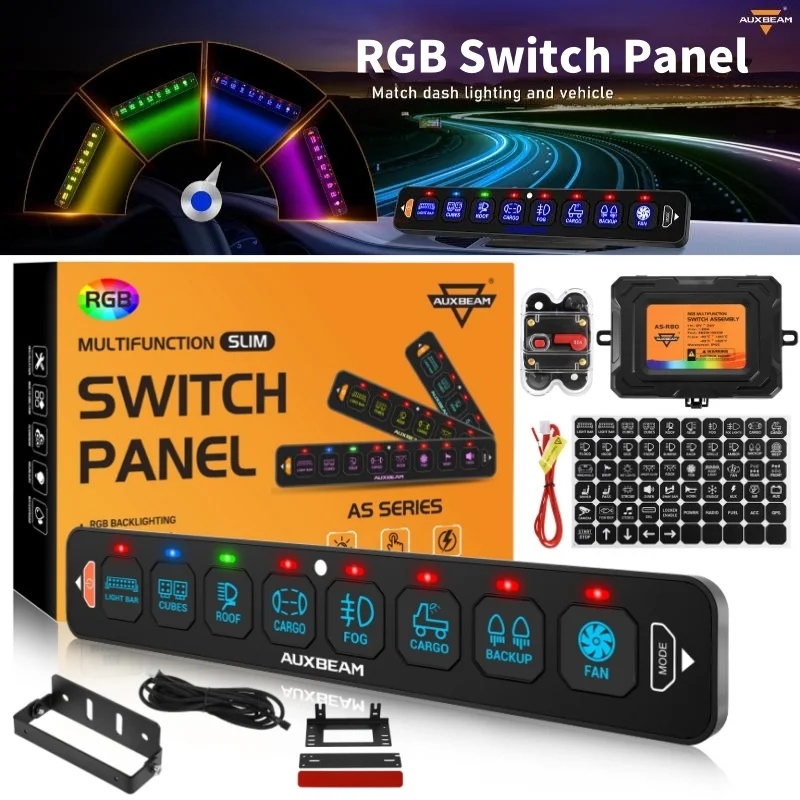 

8GANG RGB Switch Panel Toggle/ Momentary/ Pulsed Mode Supported One-Sided Outlet Slim LED Control Panel For Car Truck ATV UTV