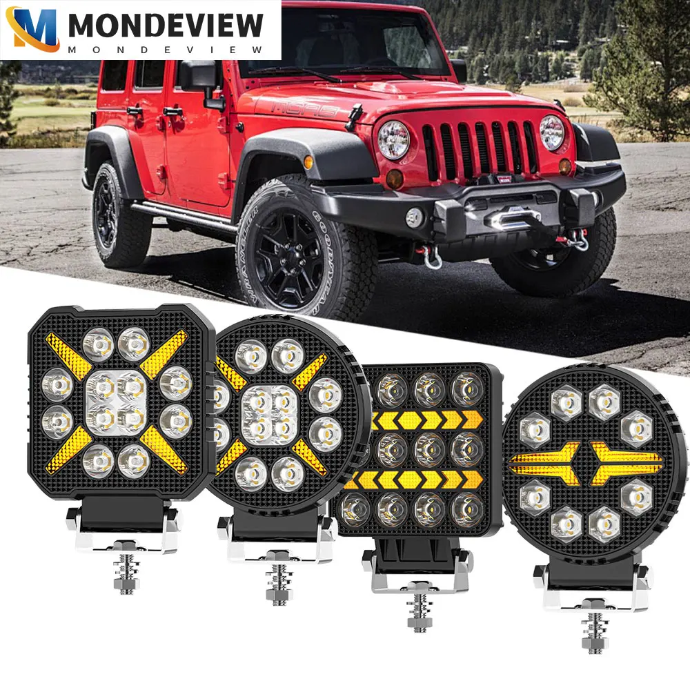 MONDEVIEW 4-inch work light 6500K 260W 2600LM running light DRL12/8LED spotlight suitable for off-road vehicles ATV SUV UTV