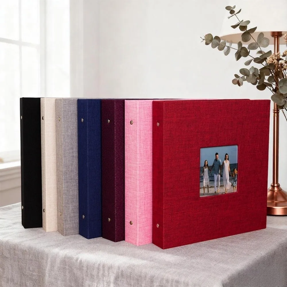 Sticky Page 16 Inch 60 Pockets Photo Album Cloth Cover Self Adhesive DIY Album Metal Clip Flat Scrapbook Wedding Album