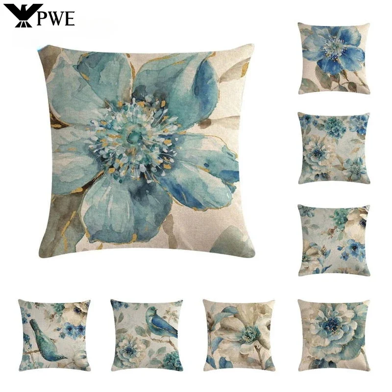 

Vintage Pillowcase Printed Flower Linen Square Soft Pillow Case Sofa Seat Living Room Home Decor Cushion Cover 45*45cm