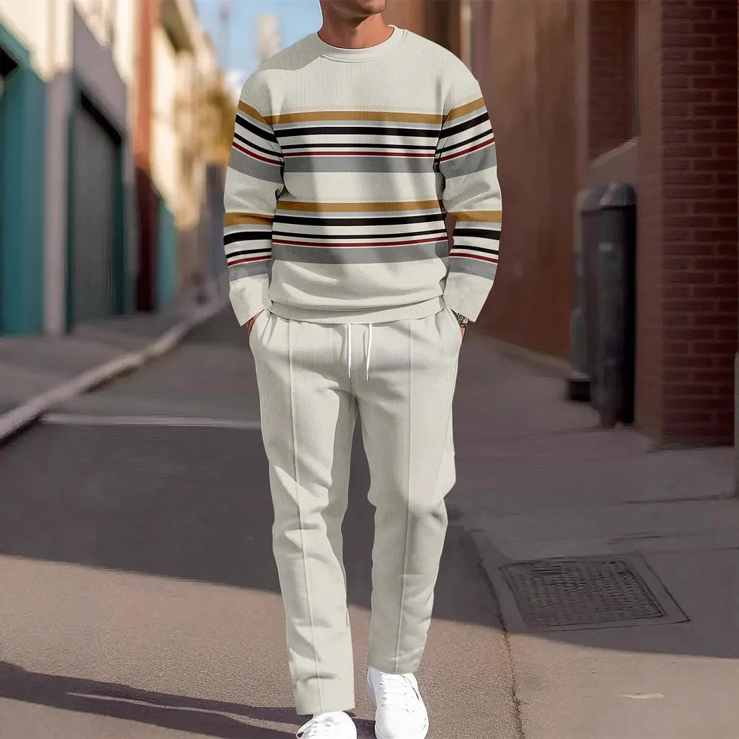 2025 New Arrival Cross border Bestseller Mens 3D Printed Crew Neck Polo Shirt Casual Set