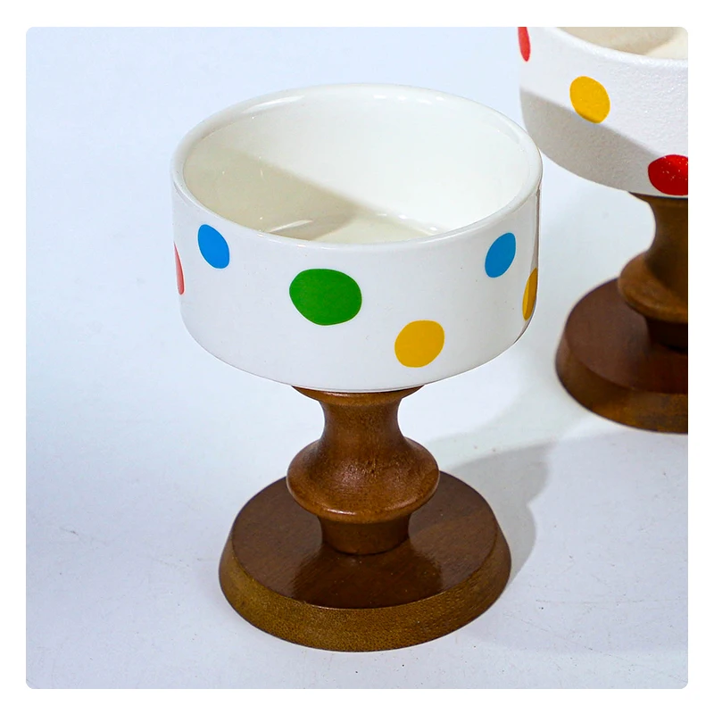 Color Polka Dot Stemmed Ceramic Cup New Household 4 Inch Overglaze Color Dessert Pudding Cups Vintage Fruit Yogurt Tableware