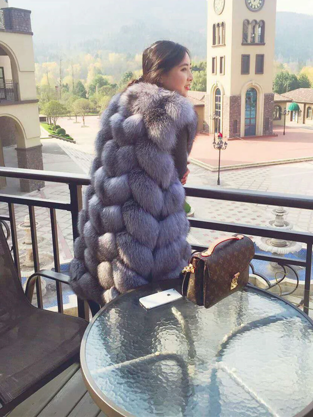 Real Fox Fur Vest for Women, Luxury Natural Blue Vests, Genuine Long Plush Jacket, Sleeveless for Girls