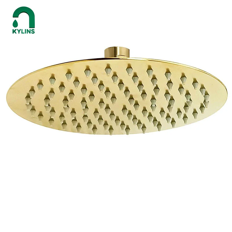 KYLINS top-spout shower head Brushed Gold 8 inch 200 mm Round Rain Shower Head 304 Stainless Steel Ultra Thin . KSR108.BG