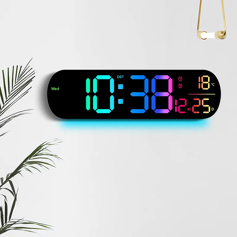 RGB Colorful Large Digital Wall Clock Temperature Date and Week Display Dual Alarm Clock Electronic Watch with Remote Control