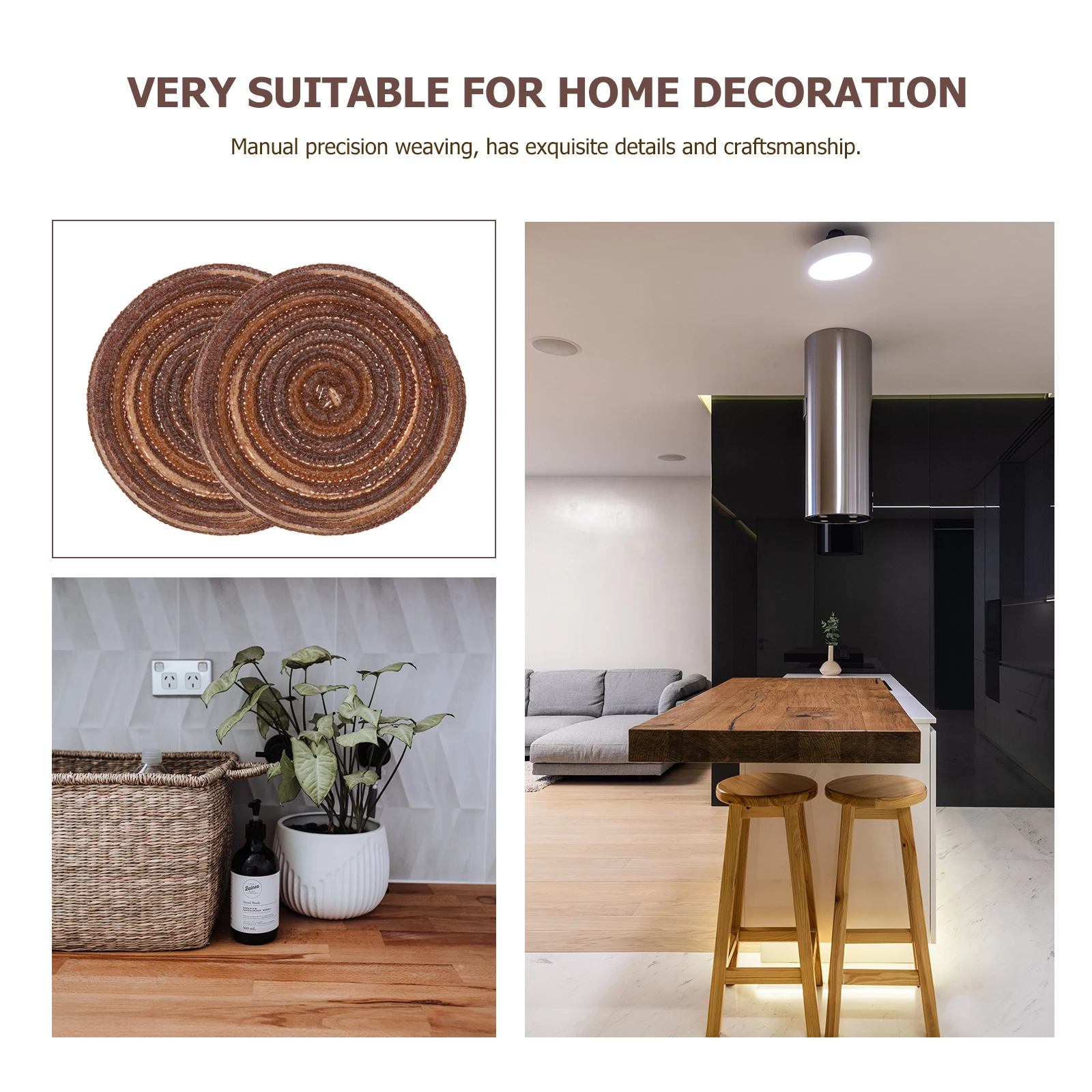 

4 Pcs Round Placemat Aesthetic Coasters Mats Placemats for Dining Table Brown Kitchen Office