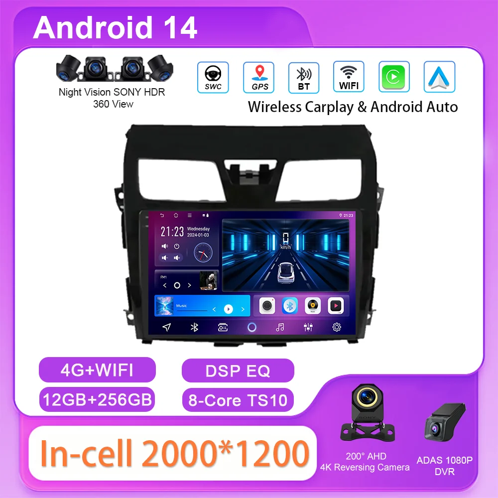 

Android 14 Car Radio Stereo For Nissan Teana Altima J33 2013 2014 2015 Auto GPS Navigation 4G Player Multimedia Carplay NO 2DIN