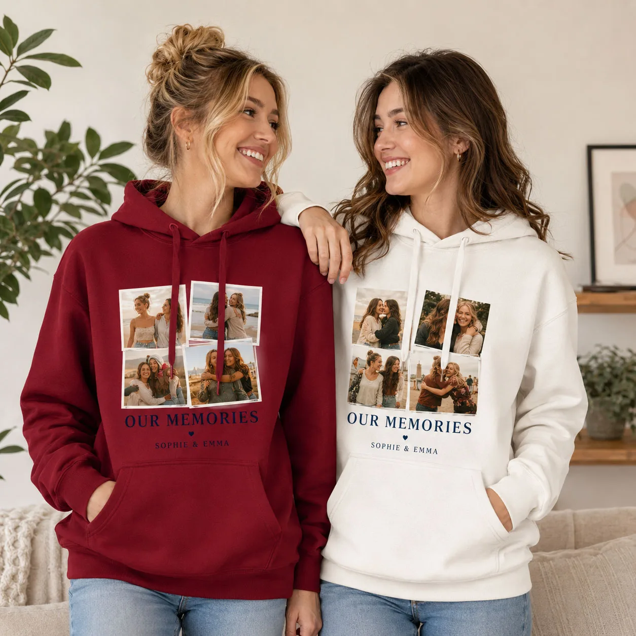 Custom Friendship Hoodie Personalized Photo Sweatshirt Women Best Friends Matching Pullover Classmate Birthday Gift Casual