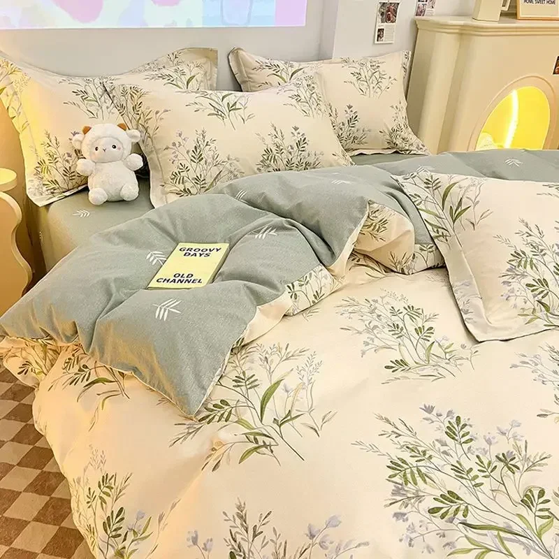 Ins Floral Bedding Set with Duvet Cover Flat Sheet Pillowcases New Summer No Filler Full Queen Size Hotel Home Soft Bed Linens