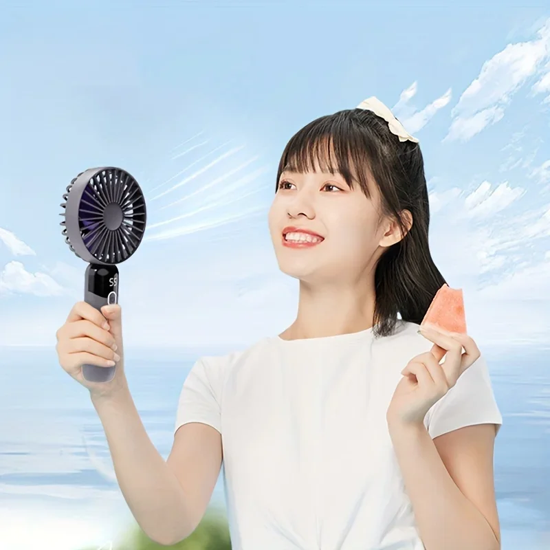 

6 Speeds Personal with Base Portable Fan Digital Display Makeup Fan Handheld/Neck/Desk Fan for Outdoor Indoor
