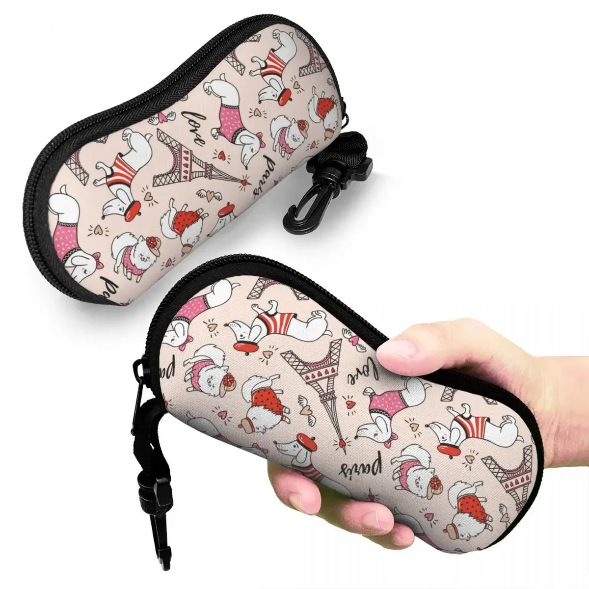 French Style Dachshund Eiffel Tower Glasses Case Protective Zipper Dog Eyeglasses Storage Box Anti-Pressure Eye Contacts Case