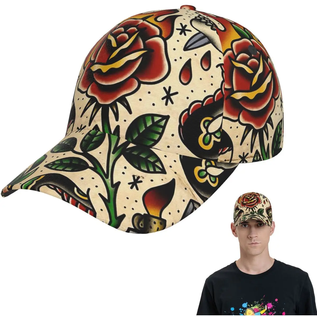 

Американский традиционный флэш-узор с татуировкой, сетчатые бейсболки, модные бейсболки Snapback, дышащие повседневные бейсболки, уличные кепки