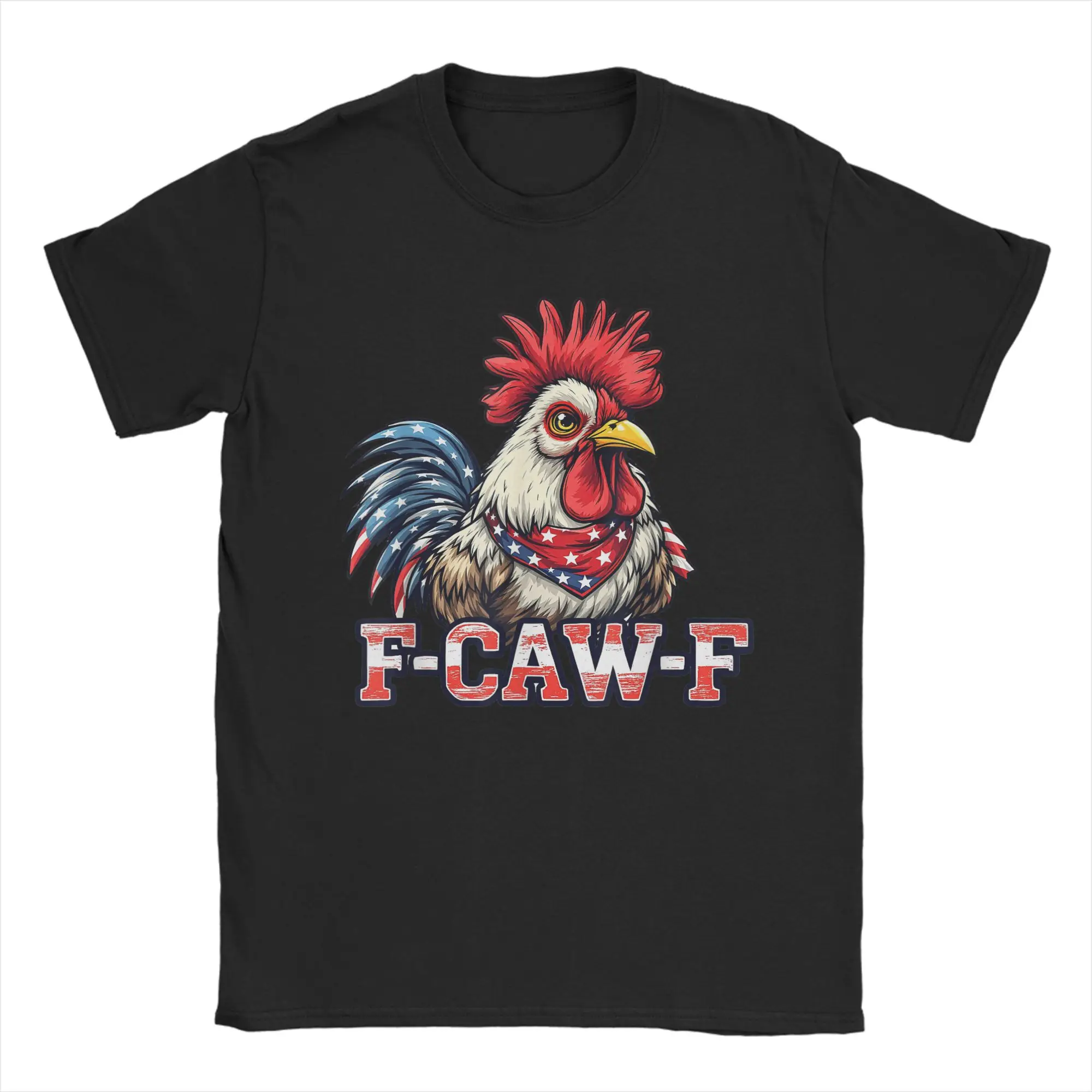 

F-Caw-F Rooster FCAWF Humour US Flag Bandana Angry Chicken T Shirts for Men Cotton Funny T-Shirt O Neck Tees Short Sleeve Tops