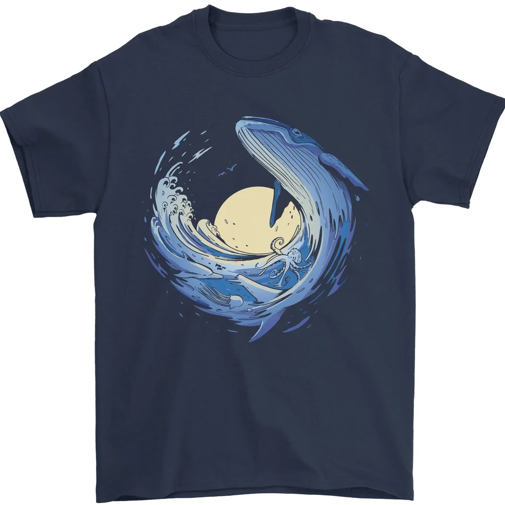 Ocean Whale Octopus Mens T-Shirt 100% Cotton Swim Cool Animal Creature Orca T-Shirt Short-sleeved Tee Clothing