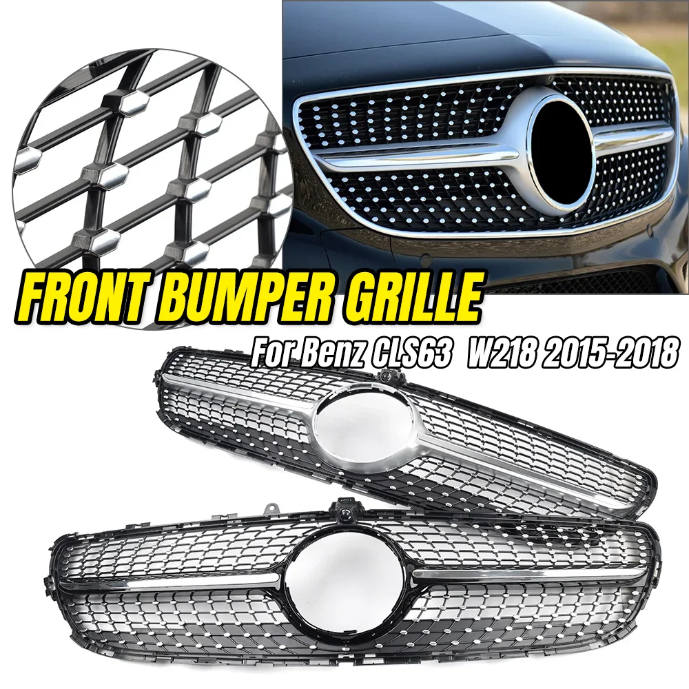 

Chrome Diamond Front Grille for Mercedes Benz CLS Class W218 2015-2018 Sport Bumper Grill Replacement Not Fit CLS63