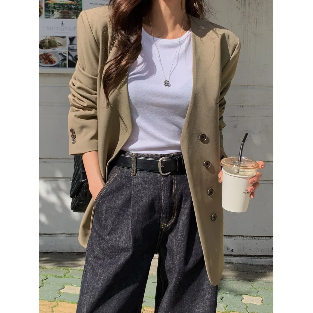 

Ele V-Ne женский костюм на одной пуговице Jaet, осень-зима, новый свободный универсальный корейский слей, модная внутренняя одежда