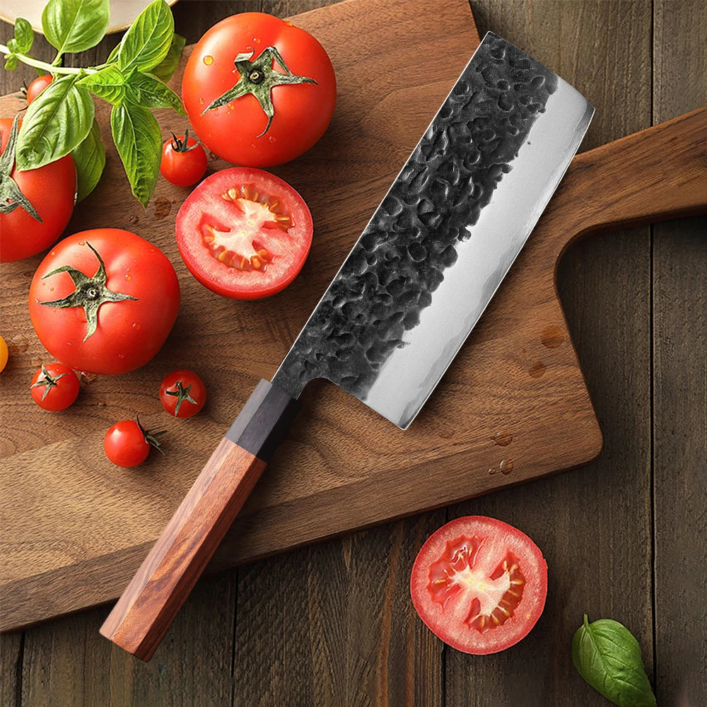 7-inch Japanese Nakiri Chef Knife Three-layer Composite Steel Handmade Cooking Meat Vegetable Slicing Professional Kitchen Knife