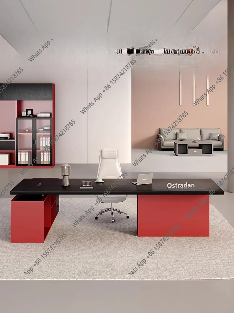 Creative solid wood desk with side cabinet high-end president big class desk manager office boss desk
