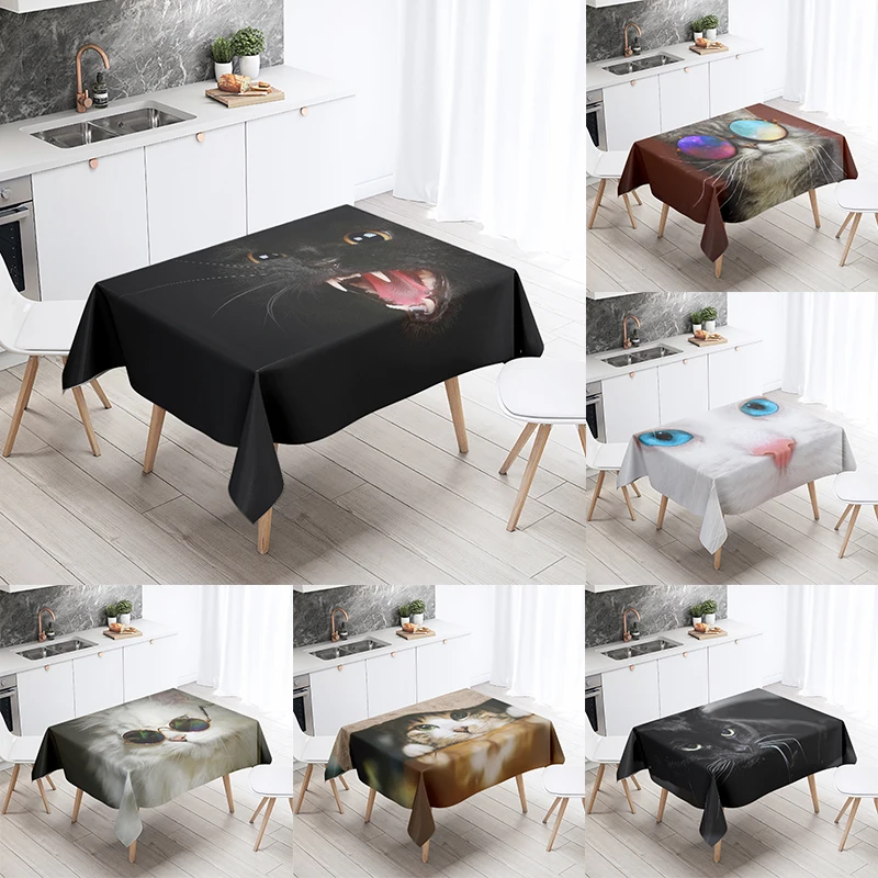 Black Cat Tablecloth Funny   With Glasses Party Restaurant Banquet Decoration Waterproof Home Table