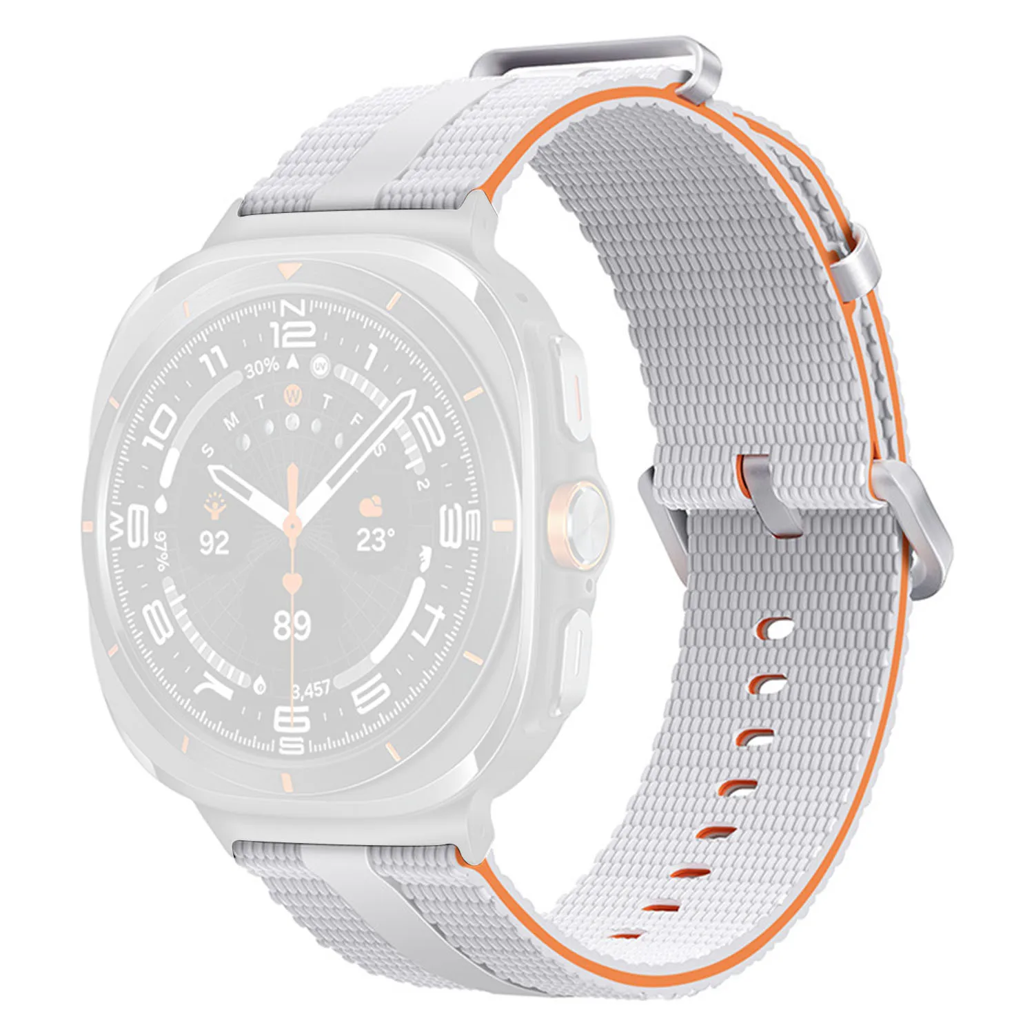 For Samsung Galaxy Watch Ultra (2025) 47mm / Watch Ultra 47mm Silicone Band Linear Texture Sport Wristband - White+Orange