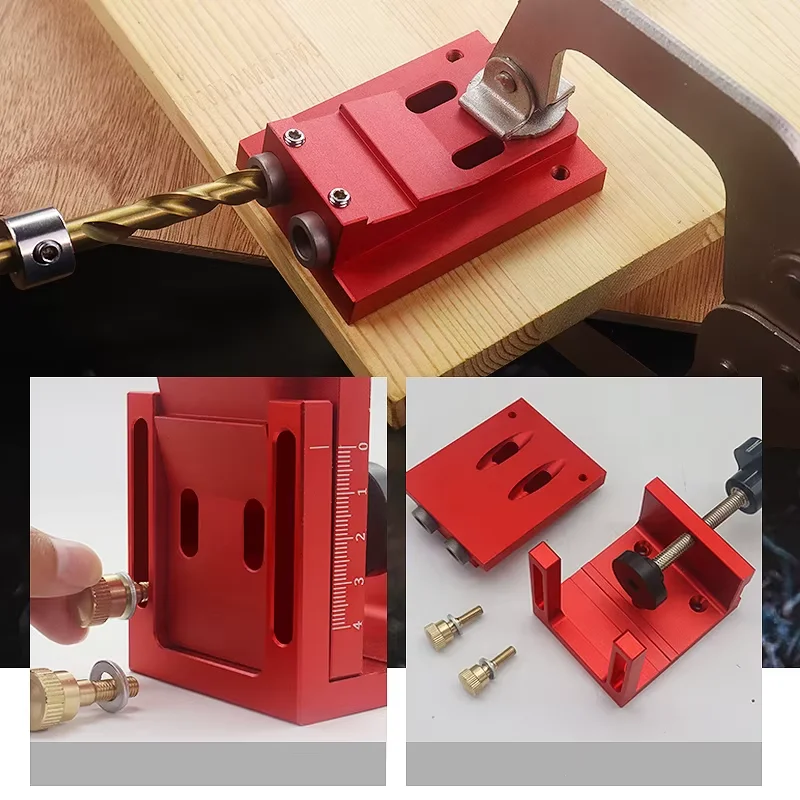 1Set Pocket Hole Drill Guide Dowel Jig Oblique Hole Locator Drilling Kit Aluminium Woodworker DIY Tools with 9mm Drill Bit