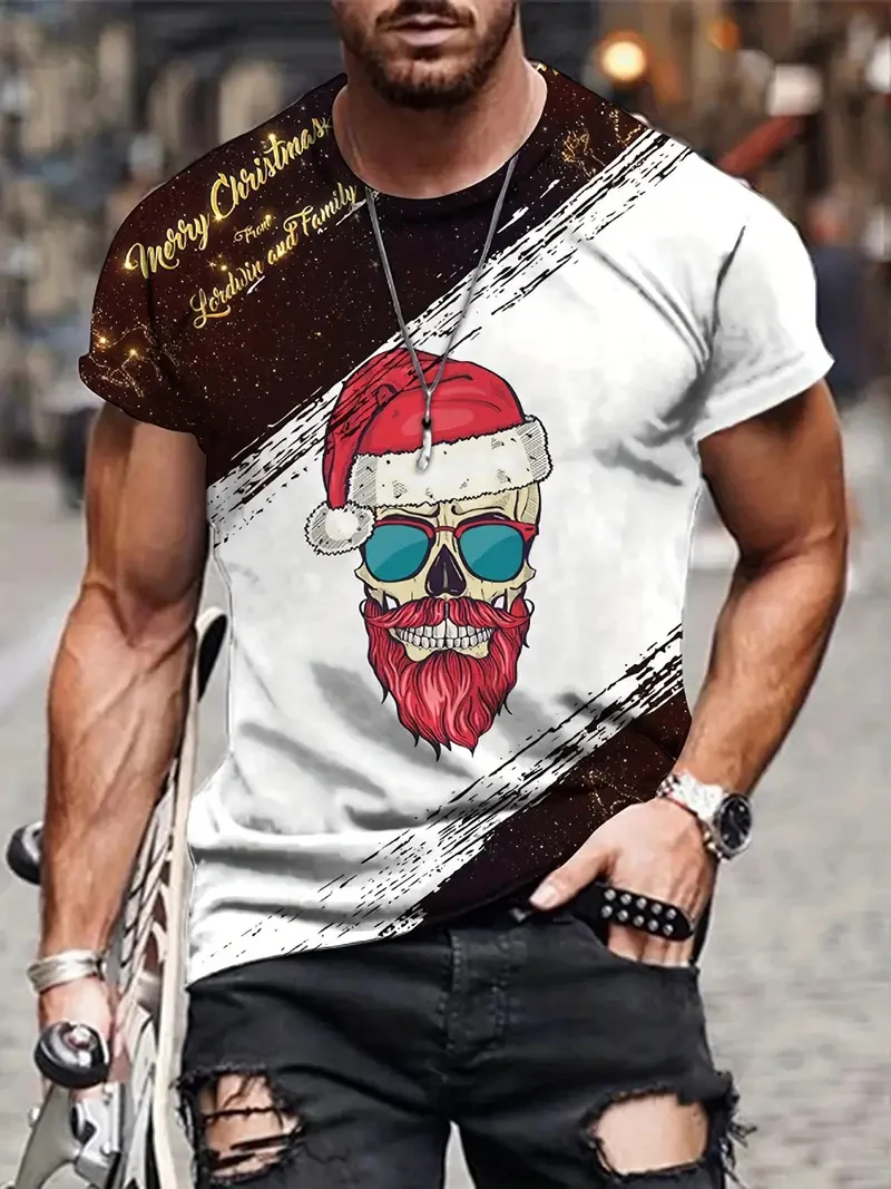 Merry Christmas Men and Girls 3D Printed T-shirt Fashion Santa Claus Pattern Holiday Party Clothing Oversized Short Sleeve Top