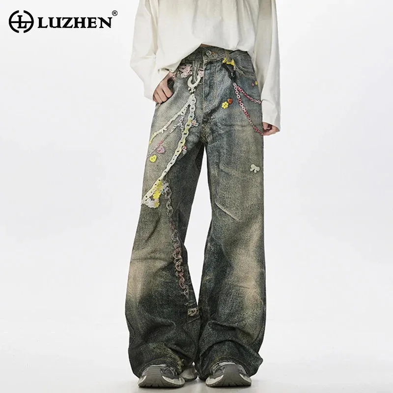 

LUZHEN Personalized 3D Printed Loose Straight Jeans Men's Original 2025 New Fashion Casual Denim Pants Wide Leg Design JY3107