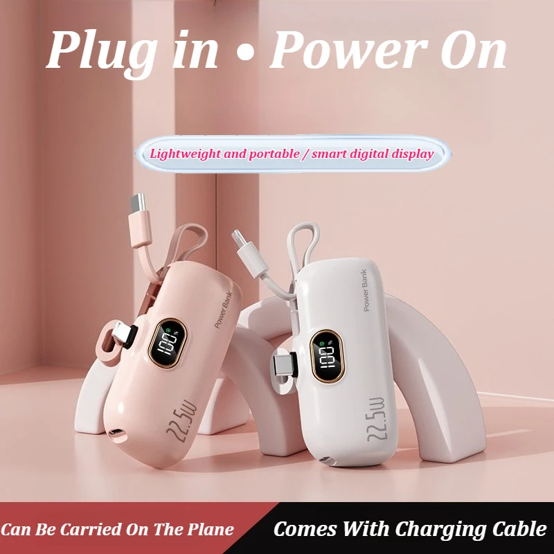New Capsule Mini Portable 5000mAh Power Bank 22.5W Super Fast Charging Plug Play External Battery Charger for iPhone for Samsung