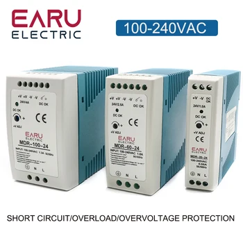 AC100-240V อินพุต Mini Din Rail Switch แหล่งจ่ายไฟแรงดันไฟฟ้า MDR-10W 20W 40W 60W 100W DC 5V 12V 15V 24V 36V 48V