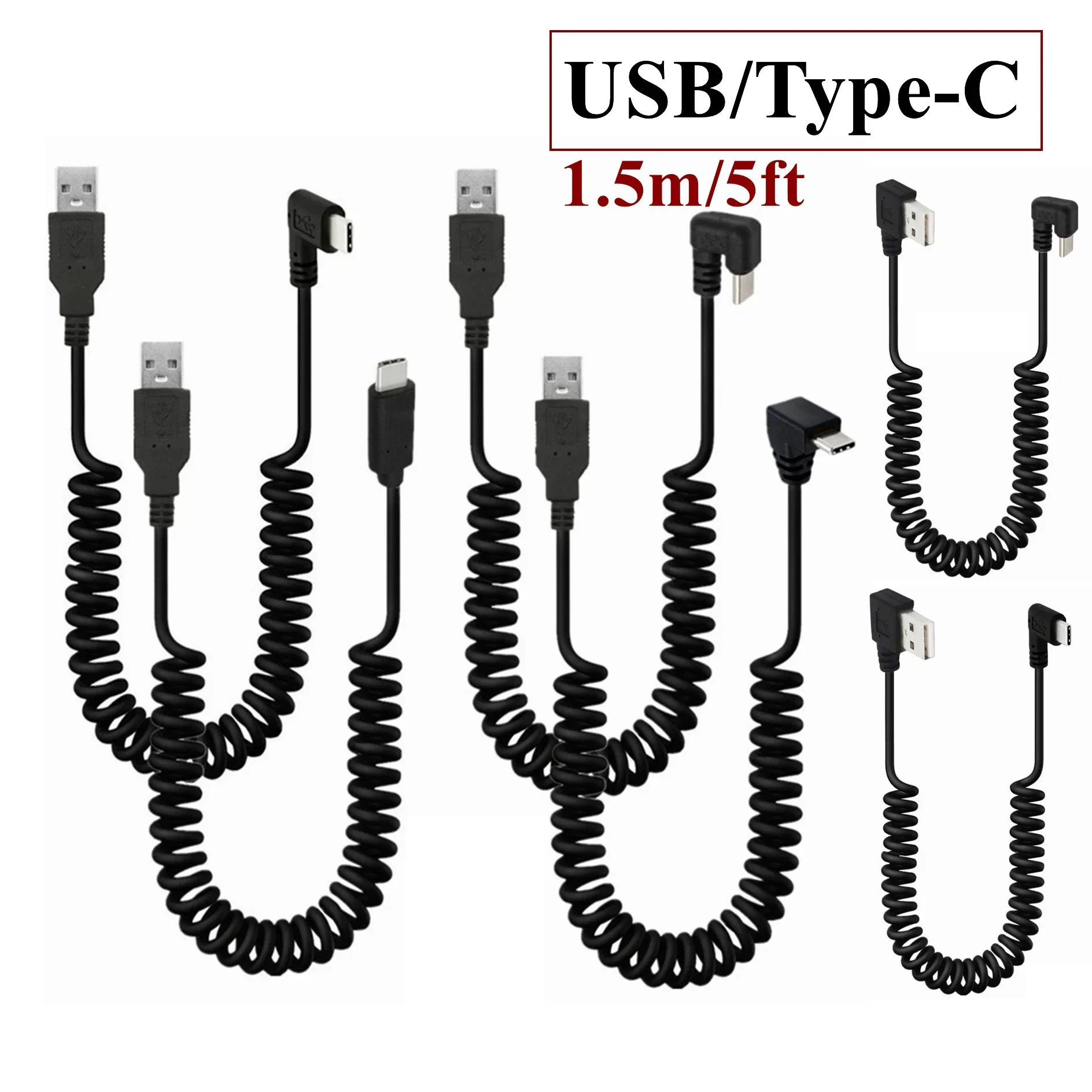 USB 3.1 Tipo-C Para USB2.0 USB-C, 90 Graus Cotovelo Direto, Extensão Primavera em forma de U, Cabo de Dados, Fio Flexível, 1.5m, em forma de U