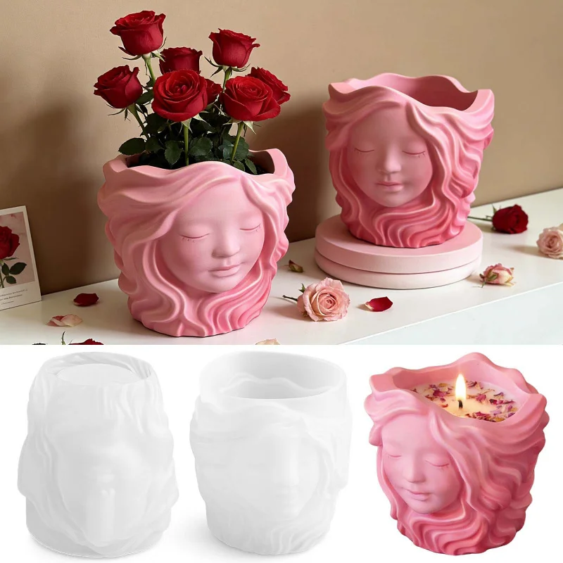 

Набор для творчества: кашпо «Девушка с длинными волосами» из смолы и свеча, с силиконовой формой, для декора ручной работы