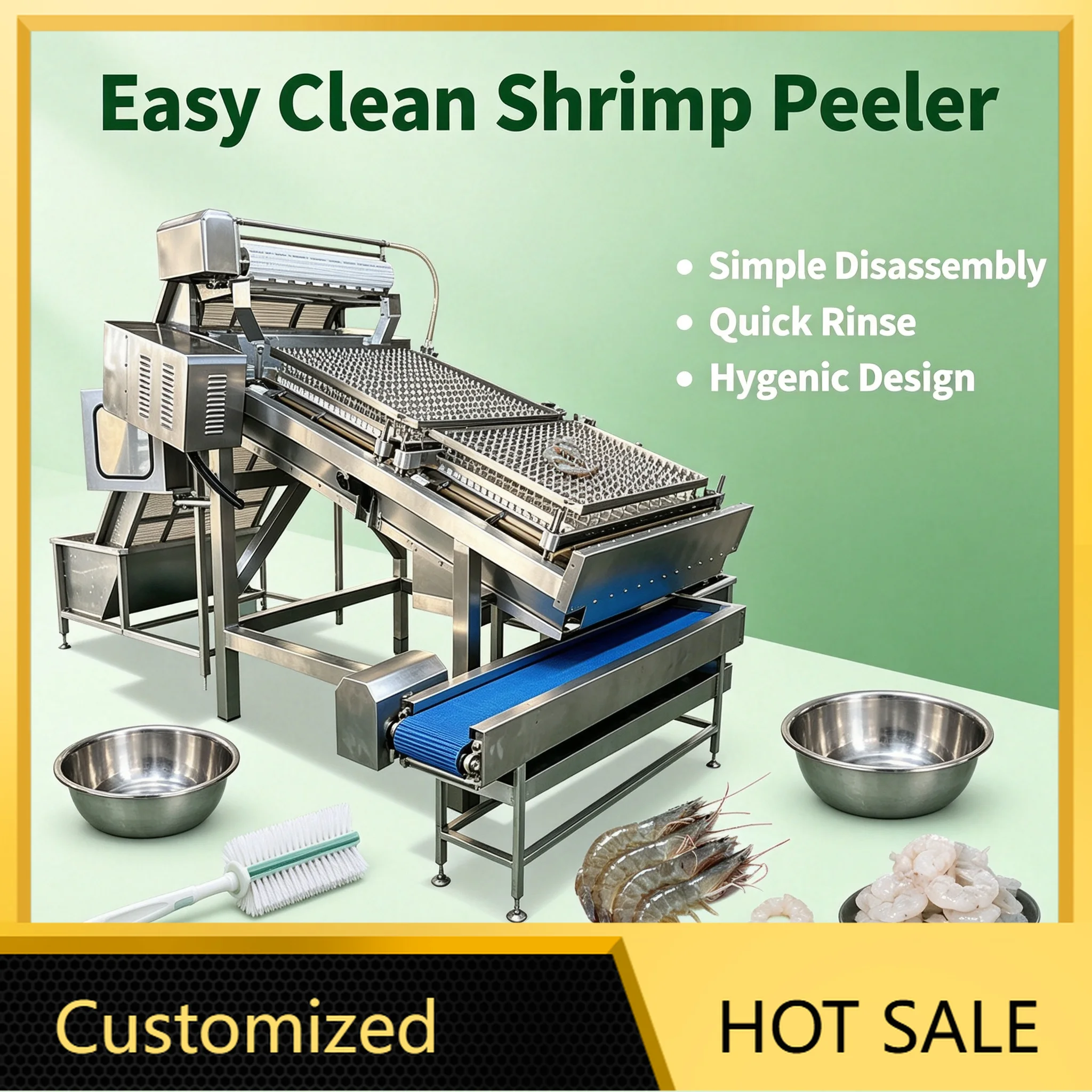 Food‑Grade Shrimp Peeling Machine, Labor‑Saving Automatic Shell Remover for Shrimp Processing Factory Customized