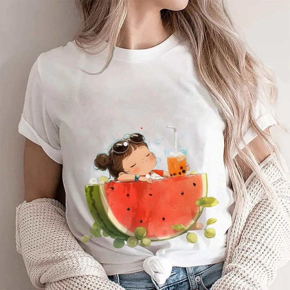 

Summer Refreshing Watermelon Hand-Painted, Y2k Bunny Tee, Women's Hand-Painted T-Shirt,Korean Style Graphic,Oversized Summer Top