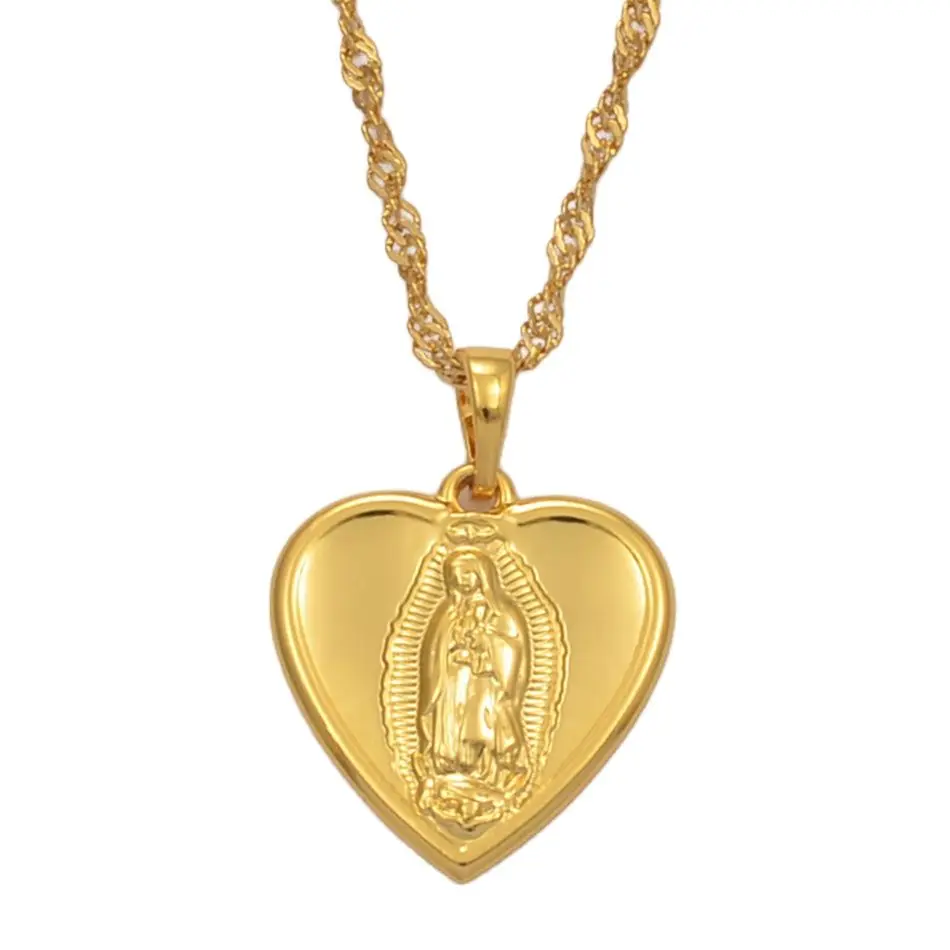 Anniyo Heart Our Lady Necklaces Virgin Mary Virgen De Guadalup Pendant Necklaces Women Girls Catholic Jewelry @@067704