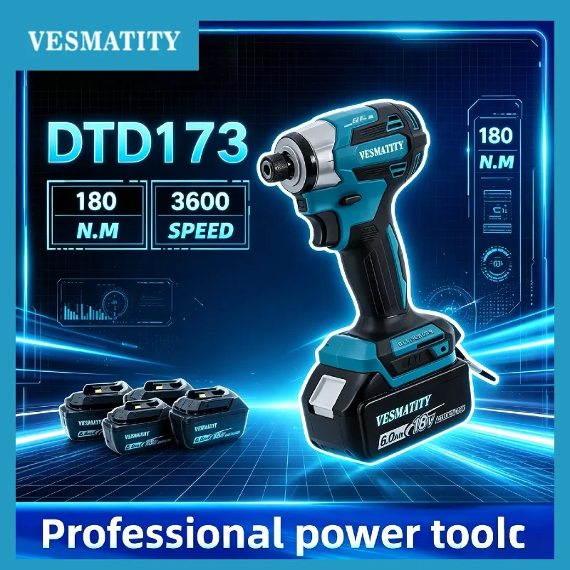 DTD173 180N.m Cordless Impact Driver Electric Drill Screwdriver LED Light Multifunction Tool for 18V 20V Battery Max Unit