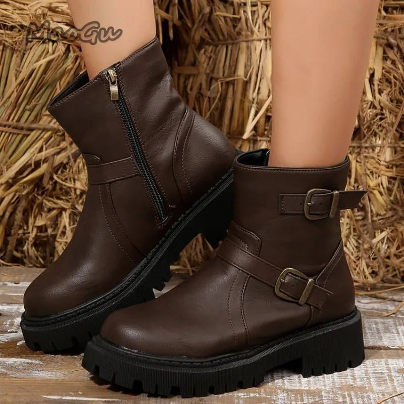 

Retro Women's Platform Boots Fashionable Side Zipper Casual Shoes Outdoor Anti-slip Women Ankle Boots Botines Para Mujeres 35 40