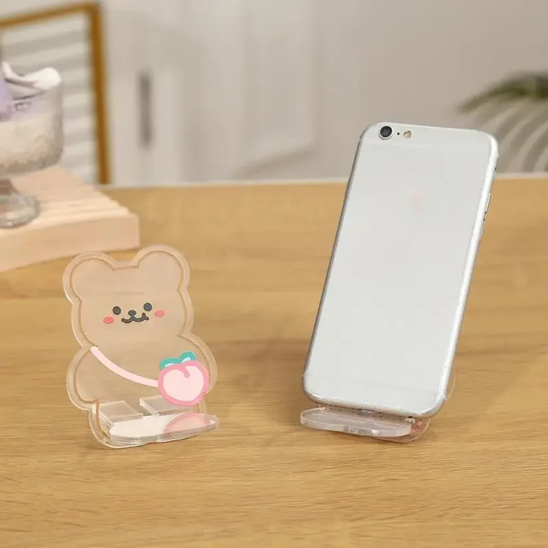 Cartoon Bear and Rabbit Acrylic Phone Stand: Cute, Creative and Detachable for Desktop Decoration