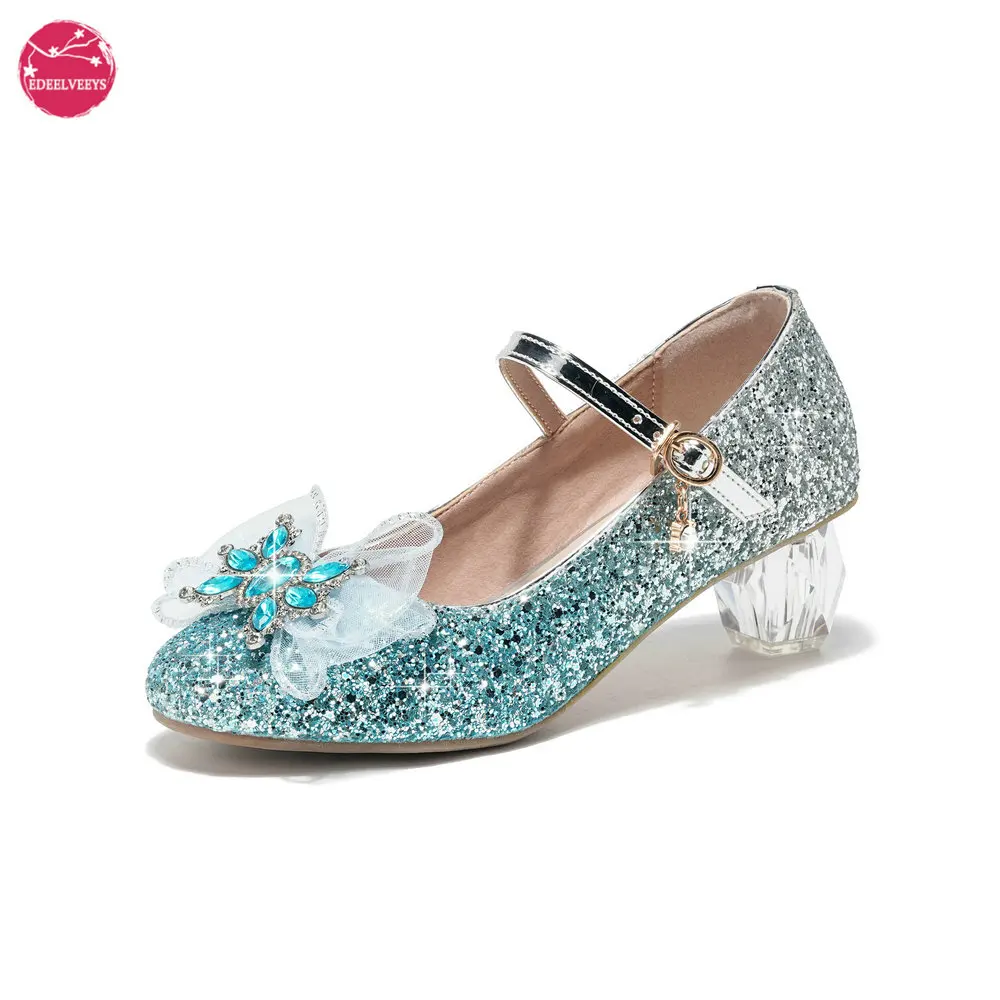 Ice Princess Crystal Shoes for Teens, High Heels for Performance, Hosting, and Dance, Sweet Bowknot Cosplay Lolita Pumps