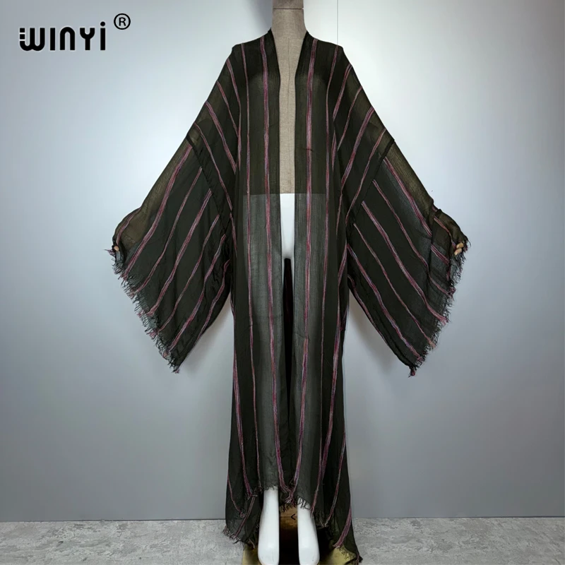 

WINYI Monochrome embroidered cardigan Middle East abaya dubai luxury holiday party dress muslim woman fashion open front Caftan