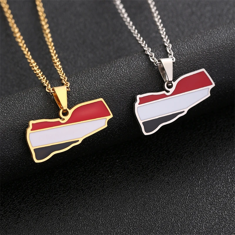 Fashion Enamel Yemen Map Flag Pendant Neckalces Silver Color/Gold Color Stainless Steel Neckalce Yemeni Charm Patriotic Gift