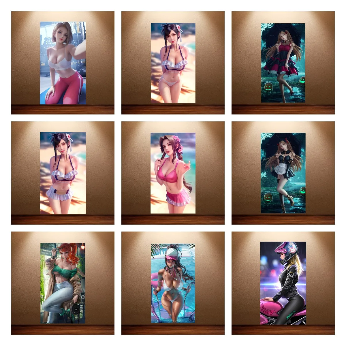 Final Fantasy Aerith Tifa Anime Posters Anime Girl Canvas Wall Art Prints Sexy Game Character Wall Decor for Bedroom Gaming Room