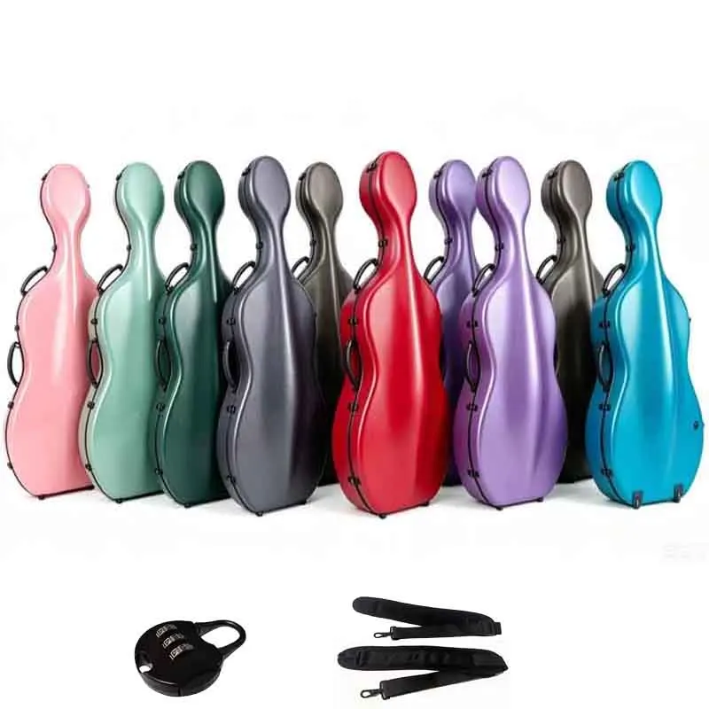 Estojo de Violoncelo em Fibra de Carbono 4/4 7/8 3/4 1/2 1/4, Caixa de Violoncelo Multicolorida à Prova d'Água, Acessório para Violoncelo